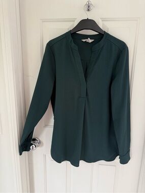 H&M- Dark Green Women's Split-Neck Blouse